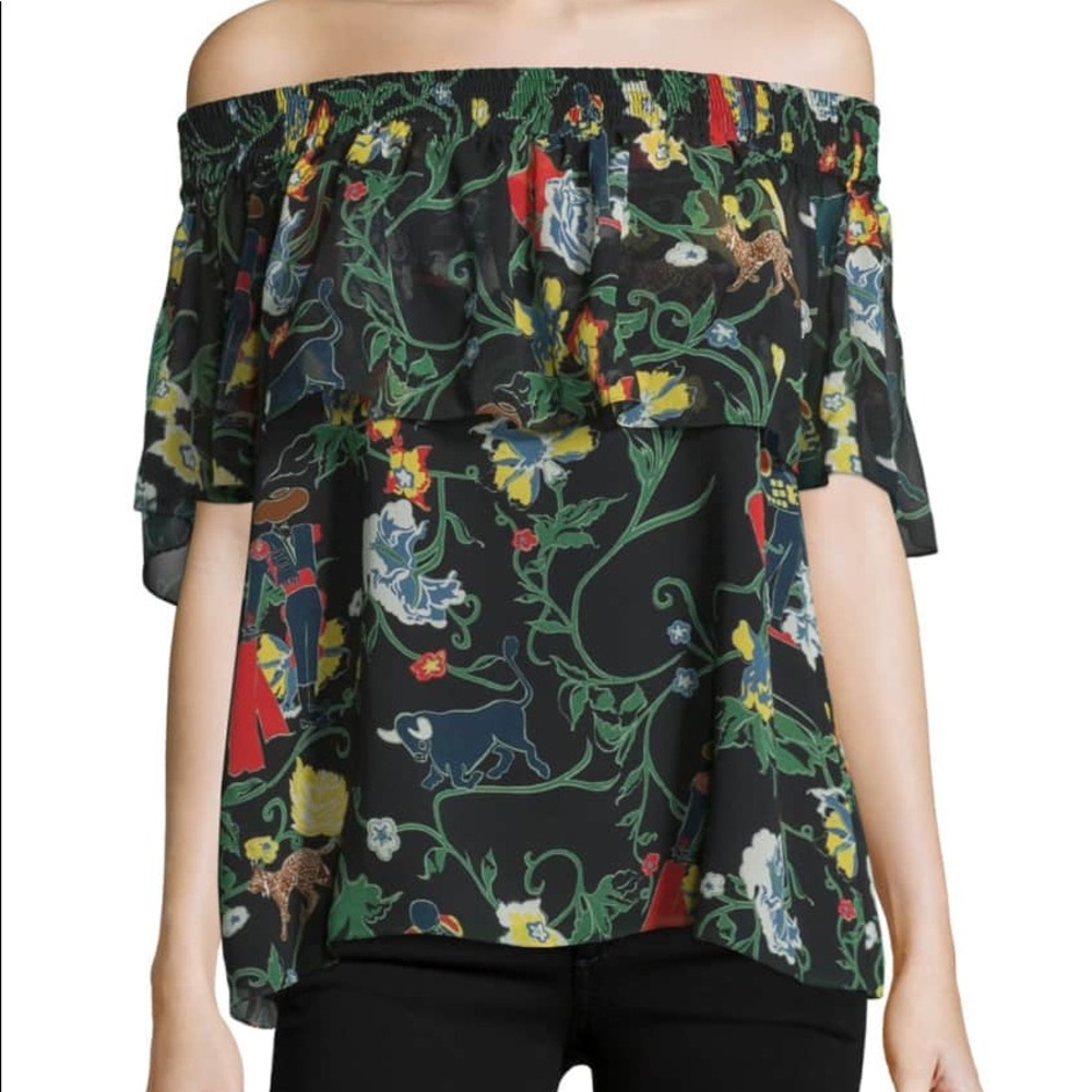 Tibi Silk Off the Shoulder print blouse S